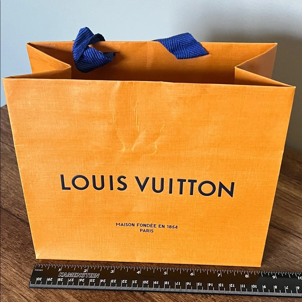 Louis Vuitton Orange Gift Bag with Blue Ribbon Handles